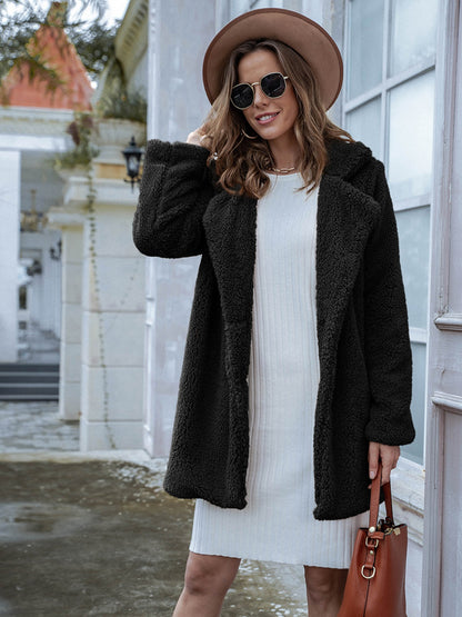 Long Sleeve Teddy Coat with Pockets