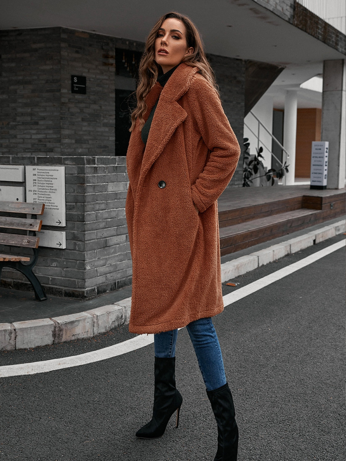 Plush Collared Neck Button Up Coat