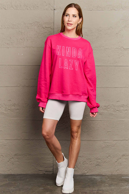 Simply Love Full Size KINDA LAZY Round Neck Sweatshirt