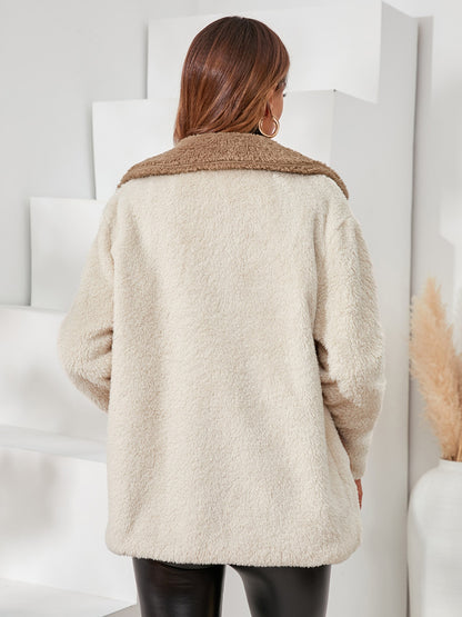 Fuzzy Button Up Dropped Shoulder Coat